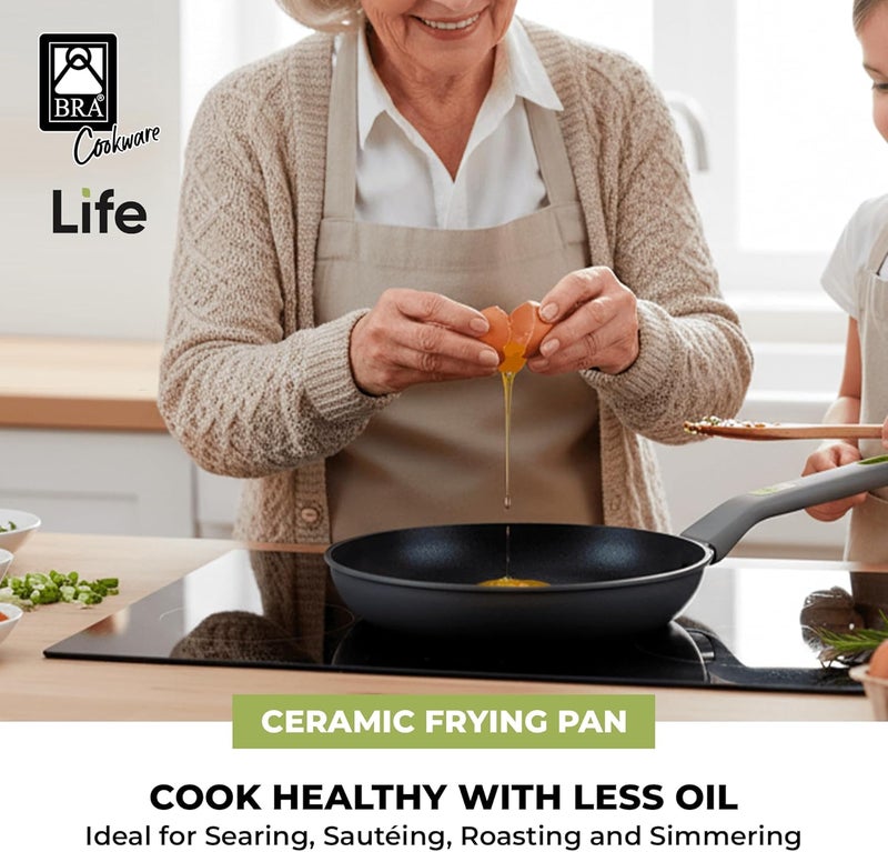 BRA COOKWARE Life Ceramic Nonstick Frying Pan | 8 Inch Recycled Cast Aluminum Skillet | Ceramic Non-Stick Fry Pan | PFOA Free Searing Skillet | All Cooktops (incl. Induction) | Soft-Touch Handle - Image 4